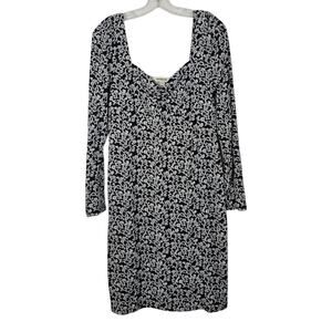 Boden Jersey Knit Mini Dress Women's 14L Black White Long Sleeve Sweetheart Neck